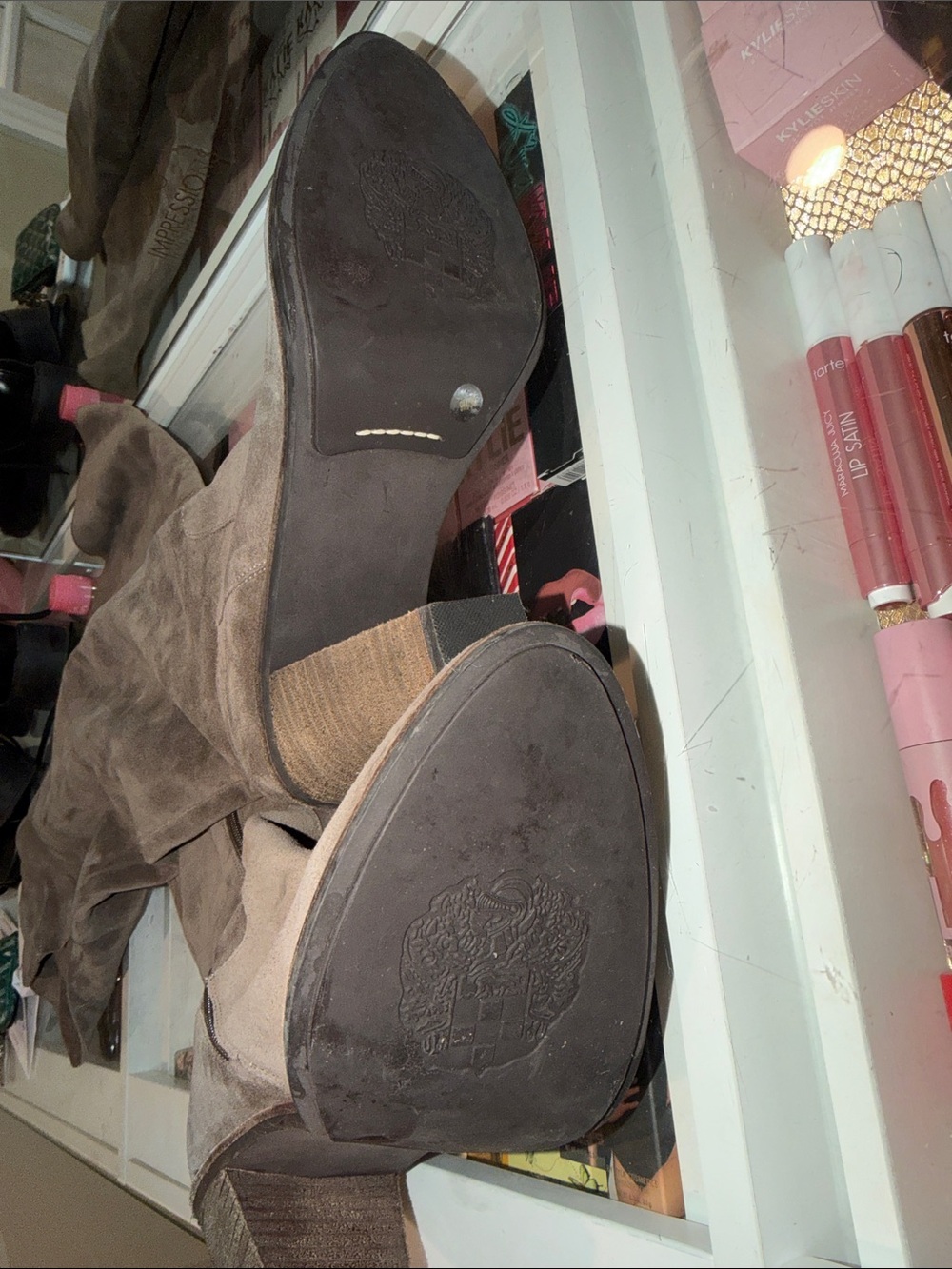 Vince Camuto Women’s Brown Suede Knee-High Block Heel Boots - Picture 4 of 5